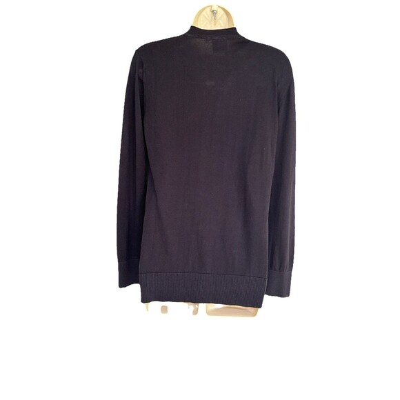 Tory Burch Size M 100% Cotton Navy Blue V-Neck Cardigan Large Gold Logo Buttons - Picture 2 of 9